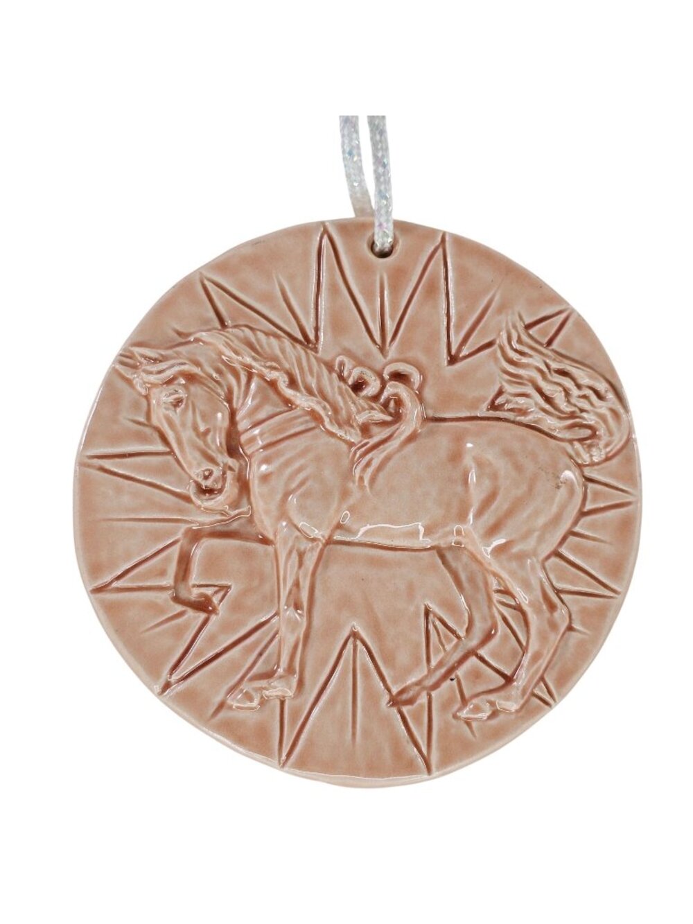Kristina Lucas Francis Ceramic Horse Medallion Ornament 2012 Peach Pink